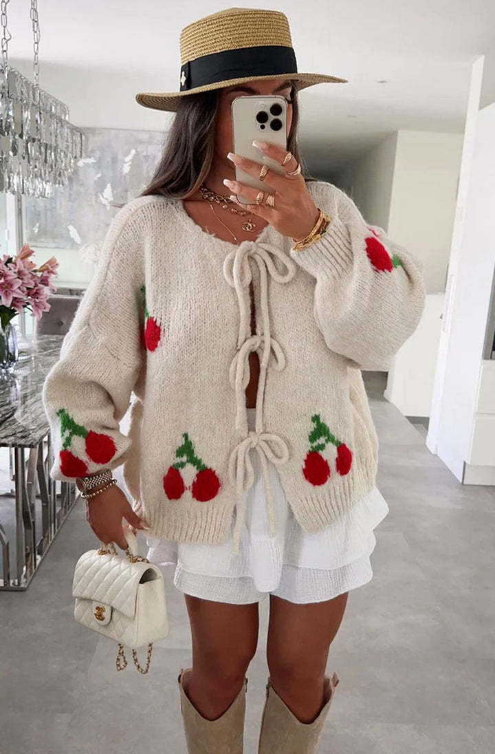 Women's Lace-up Knitted Cardigan Sweater