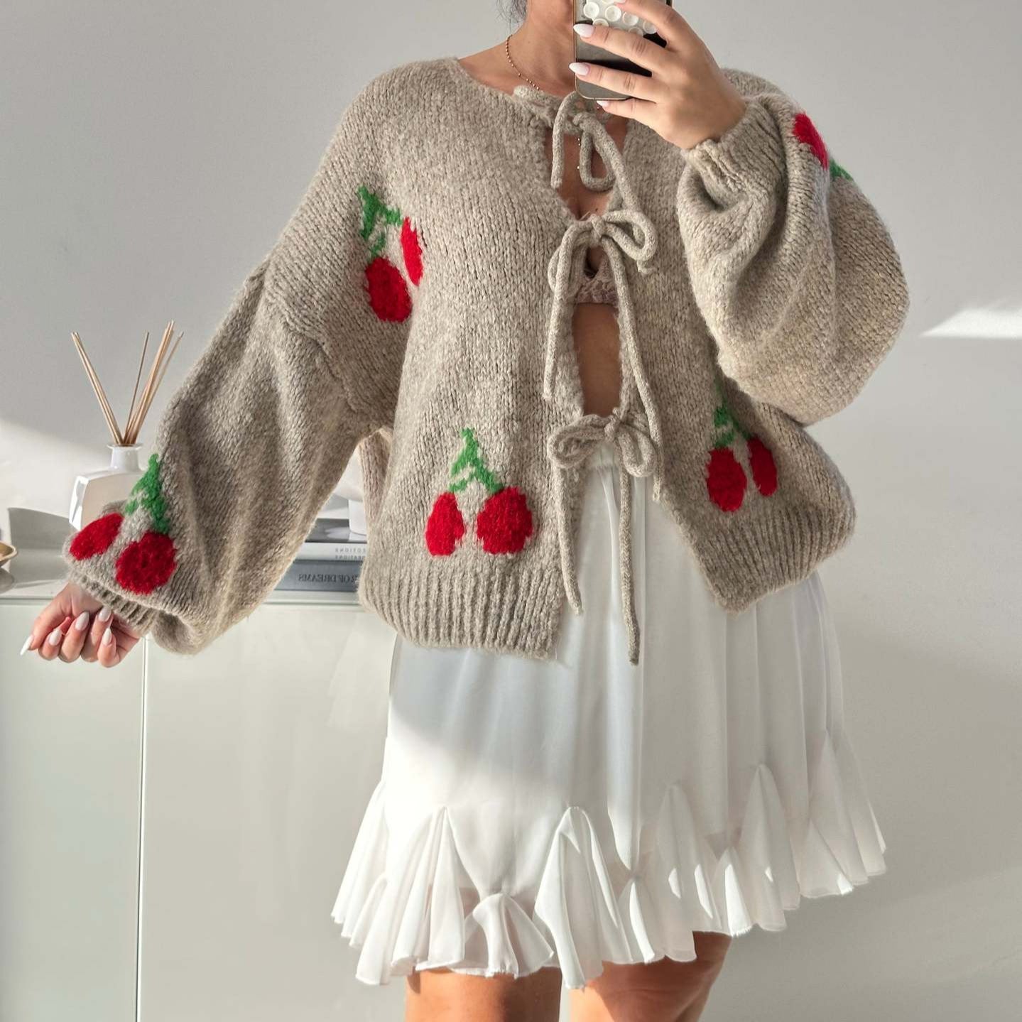 Women's Lace-up Knitted Cardigan Sweater