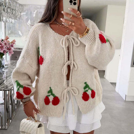 Women's Lace-up Knitted Cardigan Sweater