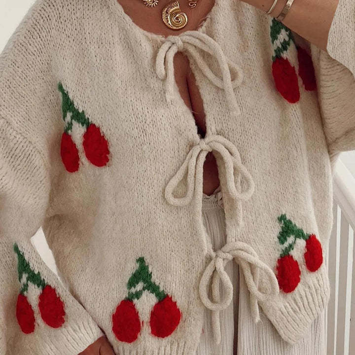 Women's Lace-up Knitted Cardigan Sweater